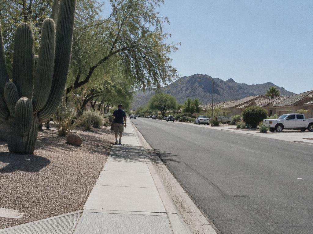Adult in a sunlit Arizona home joining a private online telehealth appointment