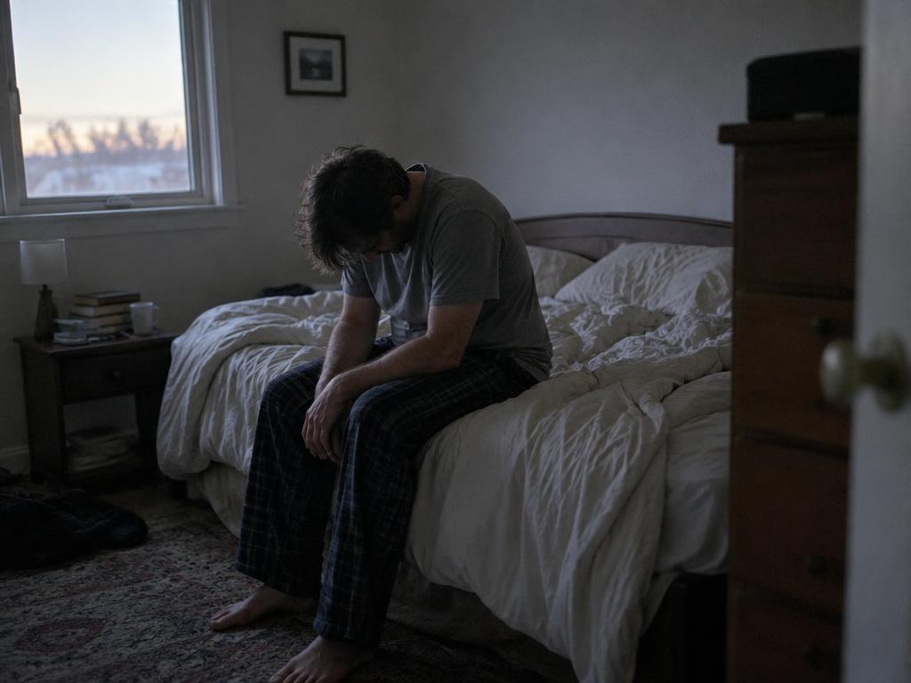 Man in his thirties feeling fatigued at home during the afternoon