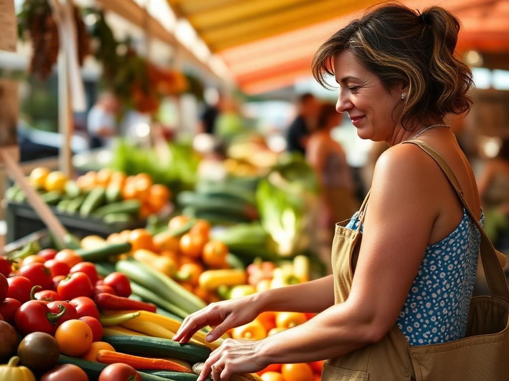 Adult choosing fresh produce at a South Florida farmers market