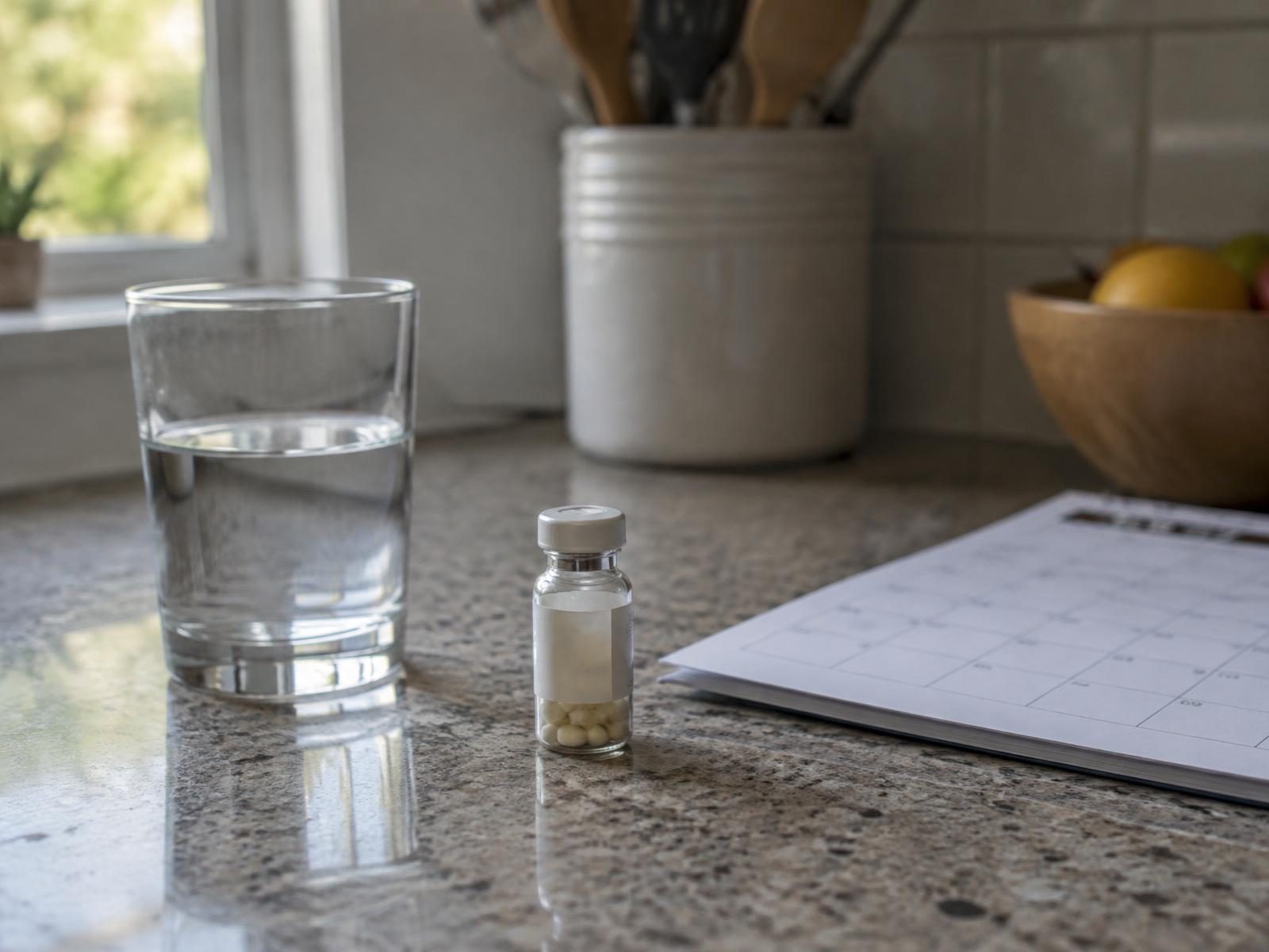 Adult reviewing a personalized care plan at a kitchen table in natural light