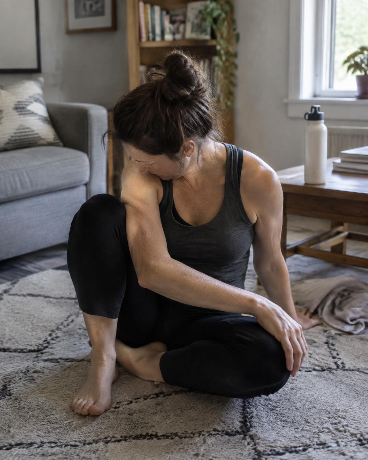 Adult relaxing at home in bright natural light during a private online appointment