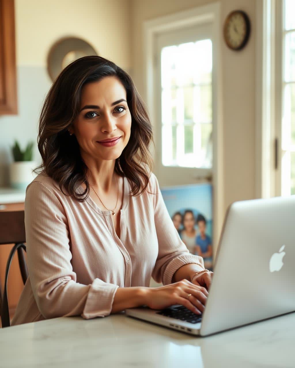 Adult joining a private online telehealth appointment from a sunlit Florida kitchen